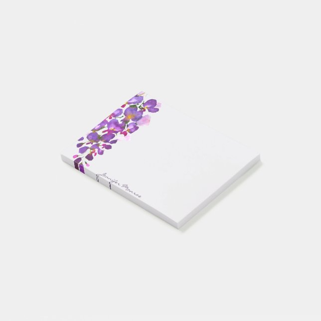 Purple wisteria personalised post-it notes (Angled)