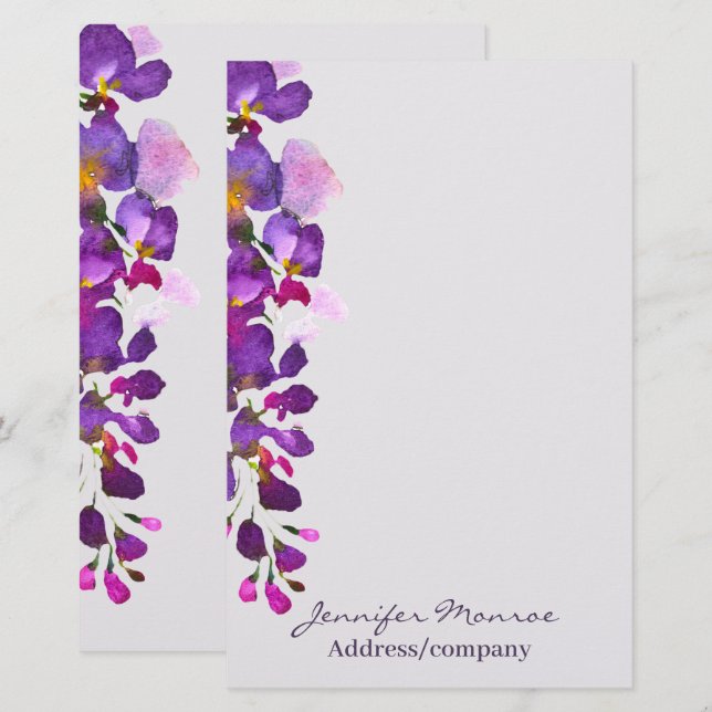 Purple wisteria personalised stationery (Front/Back)