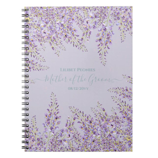 Purple Wisteria Sage Floral Garden Wedding Notebook (Front)