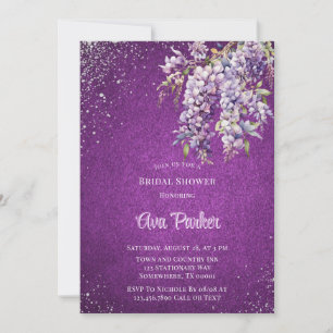 Purple Wisteria Silver Glitter Bridal Shower Invitation