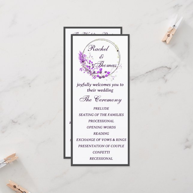 Purple Wisteria Themed Wedding Program (Front/Back In Situ)