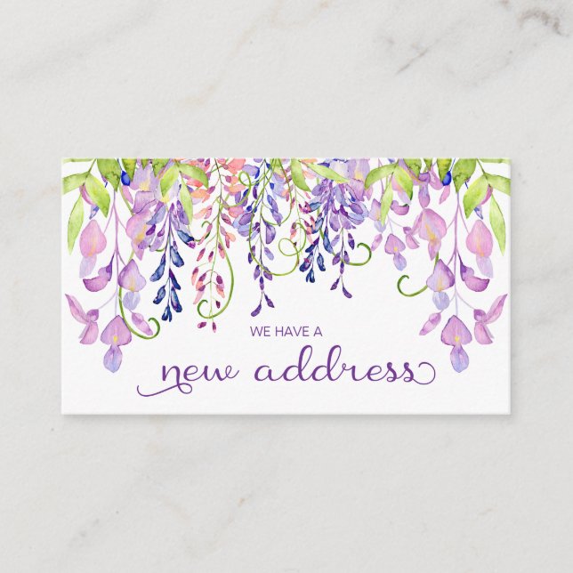 Purple Wisteria Watercolor Floral New Address Enclosure Card (Front)