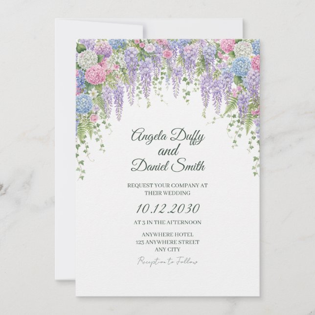 Purple Wisteria Wedding Invitation (Front)