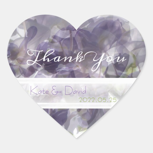 ©Purple Wisteria Whisper/Wedding Favour Thank You Heart Sticker (Front)