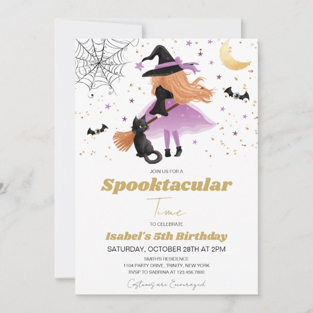 Purple Witch Halloween Birthday Invitation (Front)