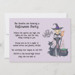 Purple, Witch, Halloween Invitation