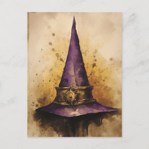 Purple Witch Hat Watercolor Postcard