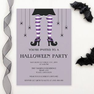 Purple Witch Legs And Spiders Happy Halloween Invitation