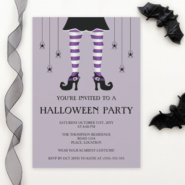 Purple Witch Legs And Spiders Happy Halloween Invitation (Creator Uploaded)