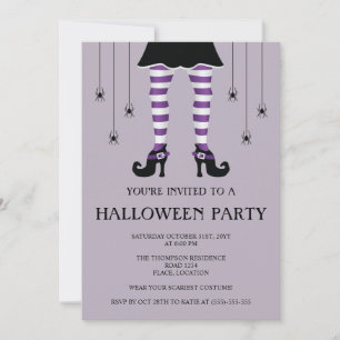Purple Witch Legs And Spiders Happy Halloween Invitation