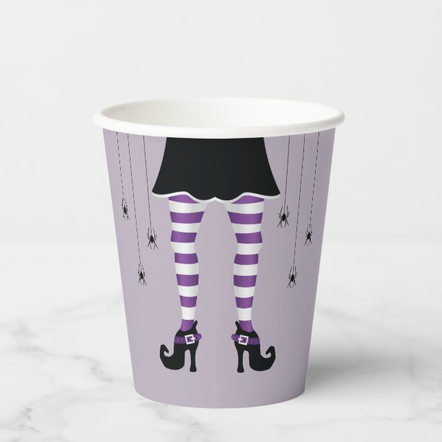 Purple Witch Legs And Spiders On Lilac Background Paper Cups (Front)