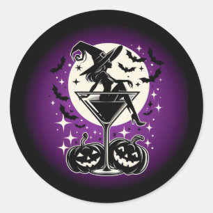 Purple Witch Martini Classic Round Sticker