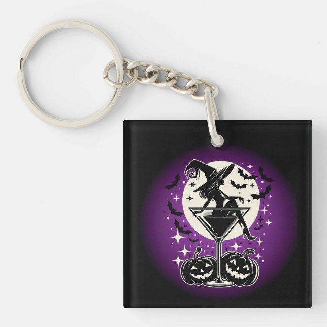 Purple Witch Martini Key Ring (Front)