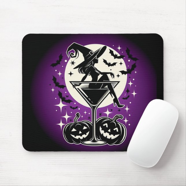 Purple Witch Martini Mouse Mat (With Mouse)