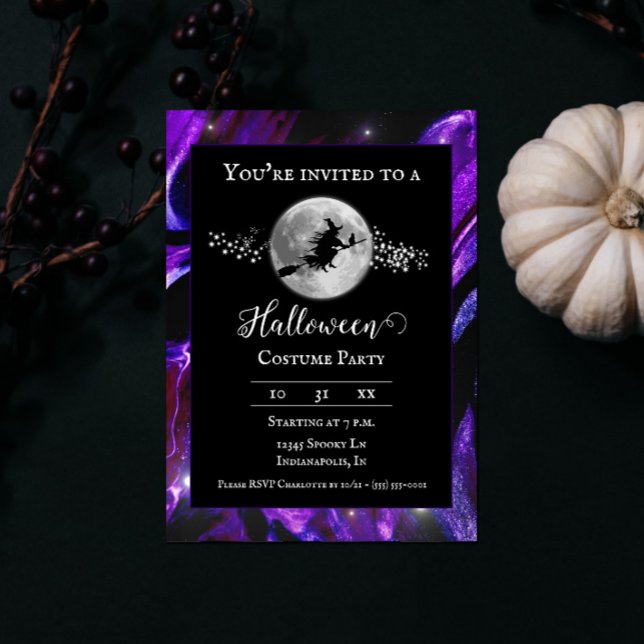 Purple Witch Silhouette Halloween Costume Party Invitation (Purple Witch Silhouette Halloween Party Invite)
