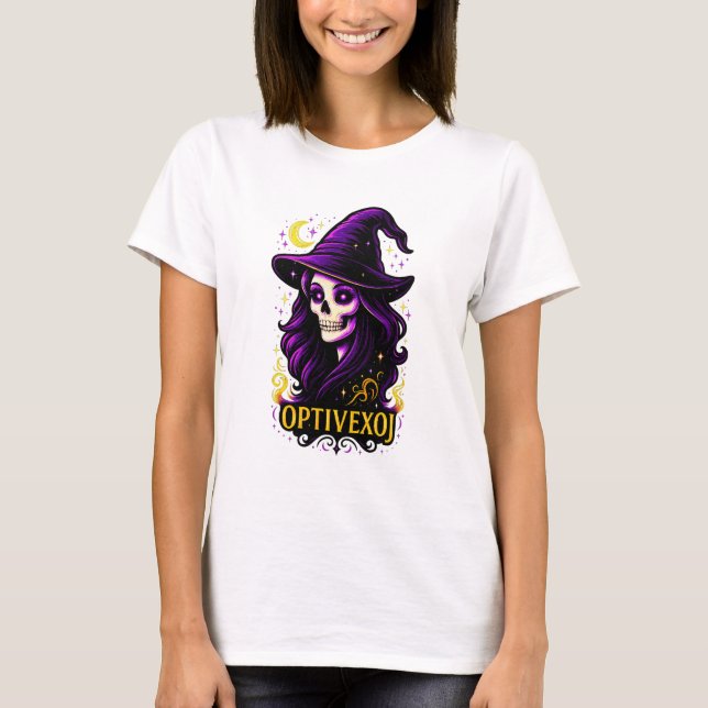 Purple Witch Skull Crescent Moon Spooky Halloween T-Shirt (Front)