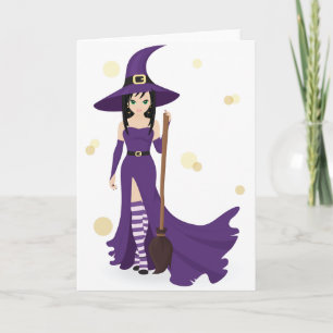 Purple Witch with Broom  Card
