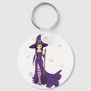 Purple Witch with Broom Key Ring