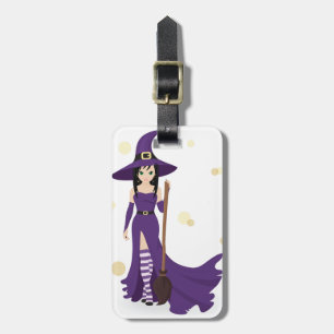 Purple Witch with Broom Luggage Tag