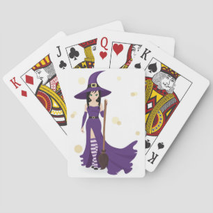 Purple Witch with Broom Playing Cards