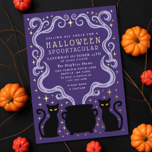 Purple Witchy Black Cat Cauldron Halloween Party