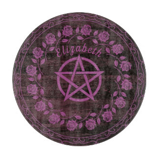 Purple Witchy Pentagram Rose Custom Name Cutting Board