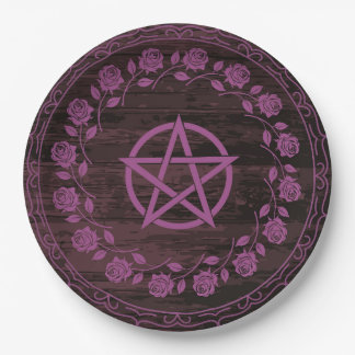 Purple Witchy Pentagram Rose Gothic Paper Plate