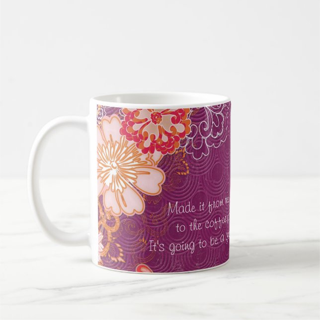 Purple with Big Red Pink Flowers Coffee Mug (Left)