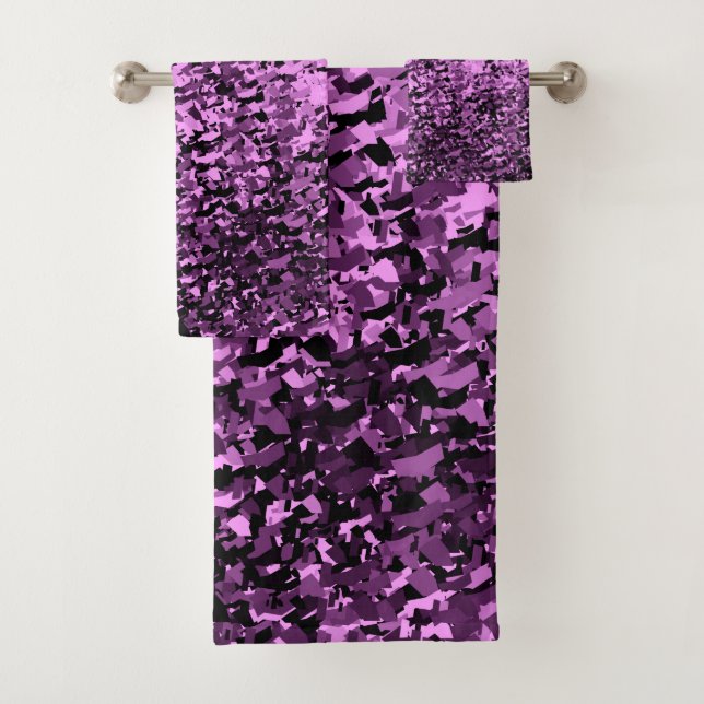 Purple With Black Abstract Pattern Design Bath Towel Set (Insitu)