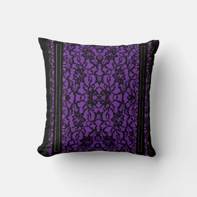 Purple with Black Lace Throw Pillow (Front)