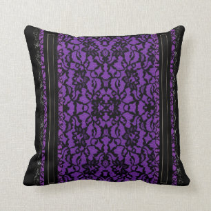 Purple with Black Lace Throw Pillow