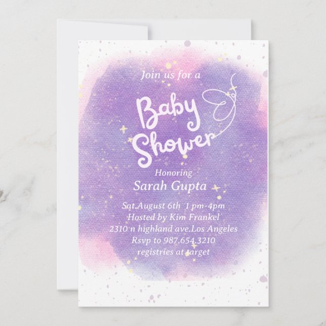 Purple with butterfly Baby shower invitation  (Front)