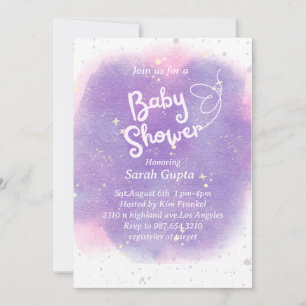 Purple with butterfly Baby shower invitation