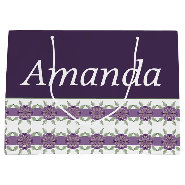 Purple With Floral Pattern Large Gift Bag (Front)