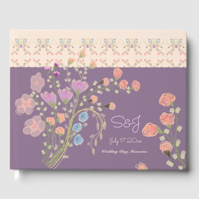 Purple With Floral Patterned  Guest Book (Front)