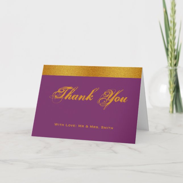 Purple with Gold Badge Band Thank You Card (Front)