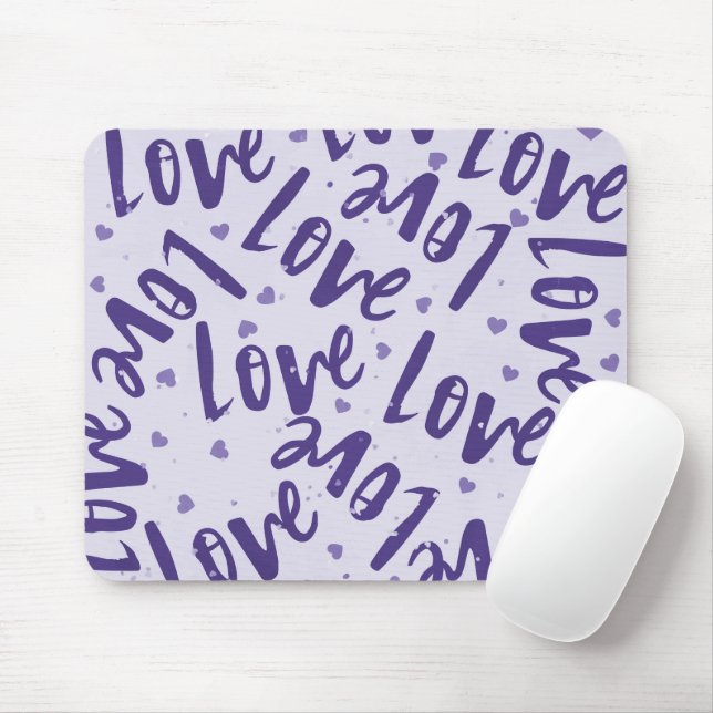 PURPLE WITH HAND DRAWN RANDOM LOVE MOUSE MAT (With Mouse)