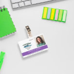 Purple with Logo & Photo Employee ID Badge<br><div class="desc">Horizontal employee ID badge personalised with photo and logo,  name and title,  and badge number and expiration date. Add name and title in white on purple.</div>