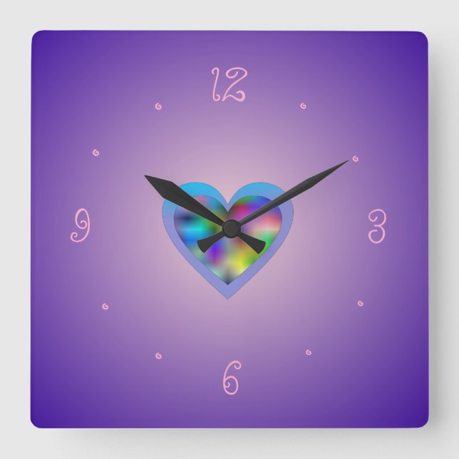 Purple with Rainbow Heart> Girls Wall Clocks (Front)