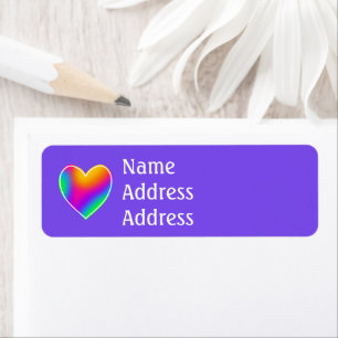 Purple with Rainbow Heart Return Address Labels