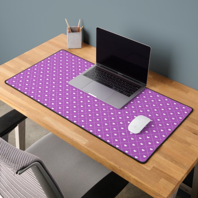 PURPLE WITH ROWS OF TINY PURPLE HEARTS DESK MAT (Office 2)