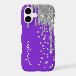 Purple with Silver Glitter Drips iPhone 8 Case