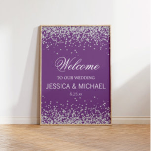 Purple with Sparkling Silver Glitter Wedding Poster