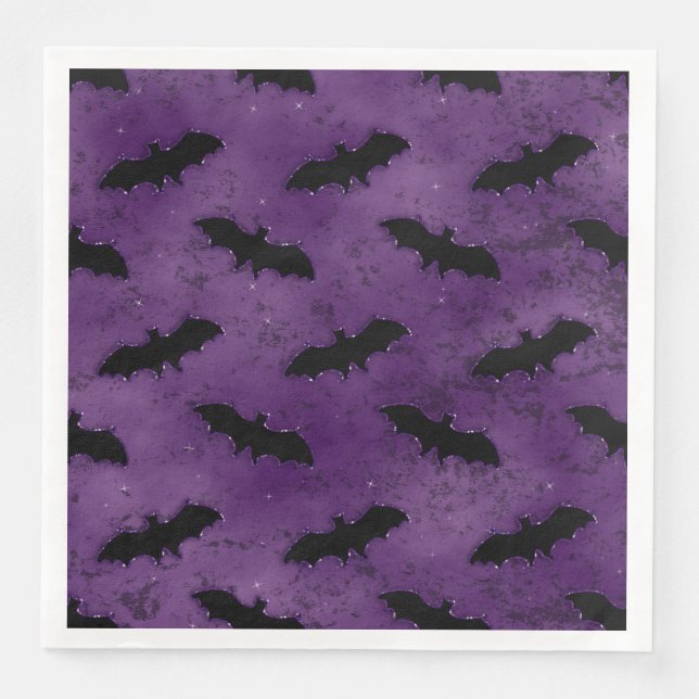 PURPLE WITH SPOOKY BLACK HALLOWEEN BATS NAPKIN (Front)