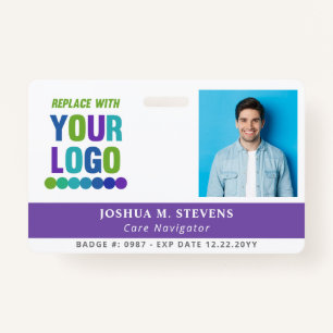 Purple with Tall Logo & Photo Employee ID ID Badge