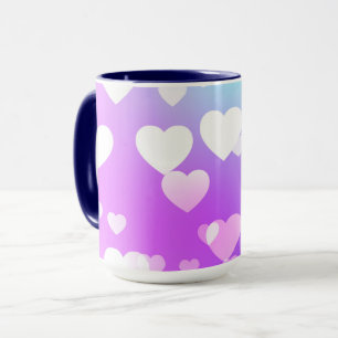 Purple with white hearts two toned coffee and tea mug