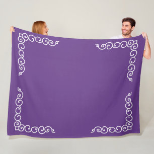 Purple with white scrolls corner fleece blanket
