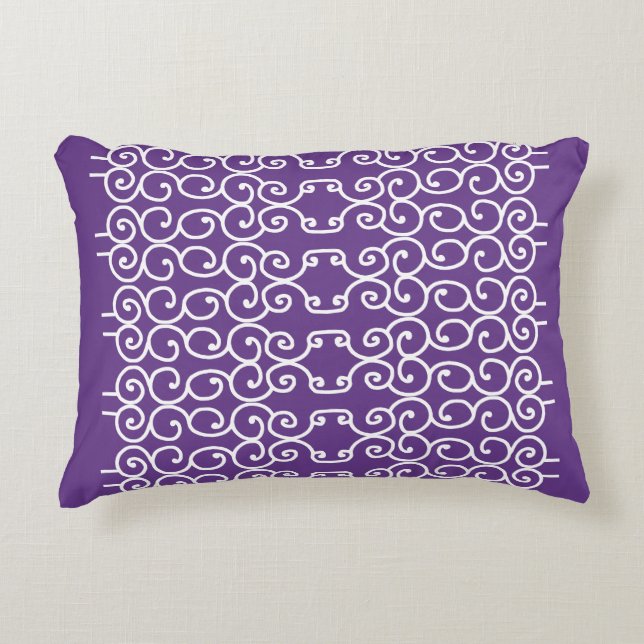 Purple with white scrolls decorative cushion (Front)