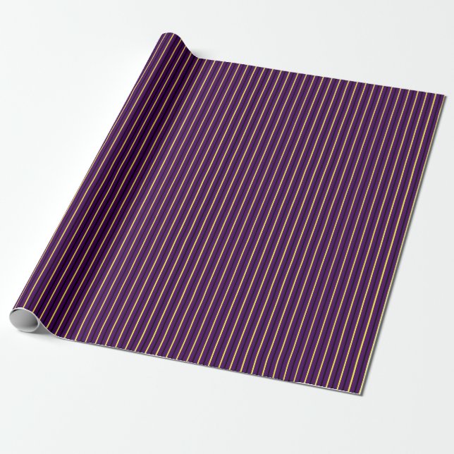 Purple with Yellow & Black Stripes Wrapping Paper (Unrolled)