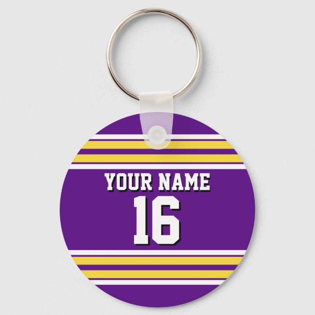 Purple with Yellow White Stripes Team Jersey Key Ring (Front)
